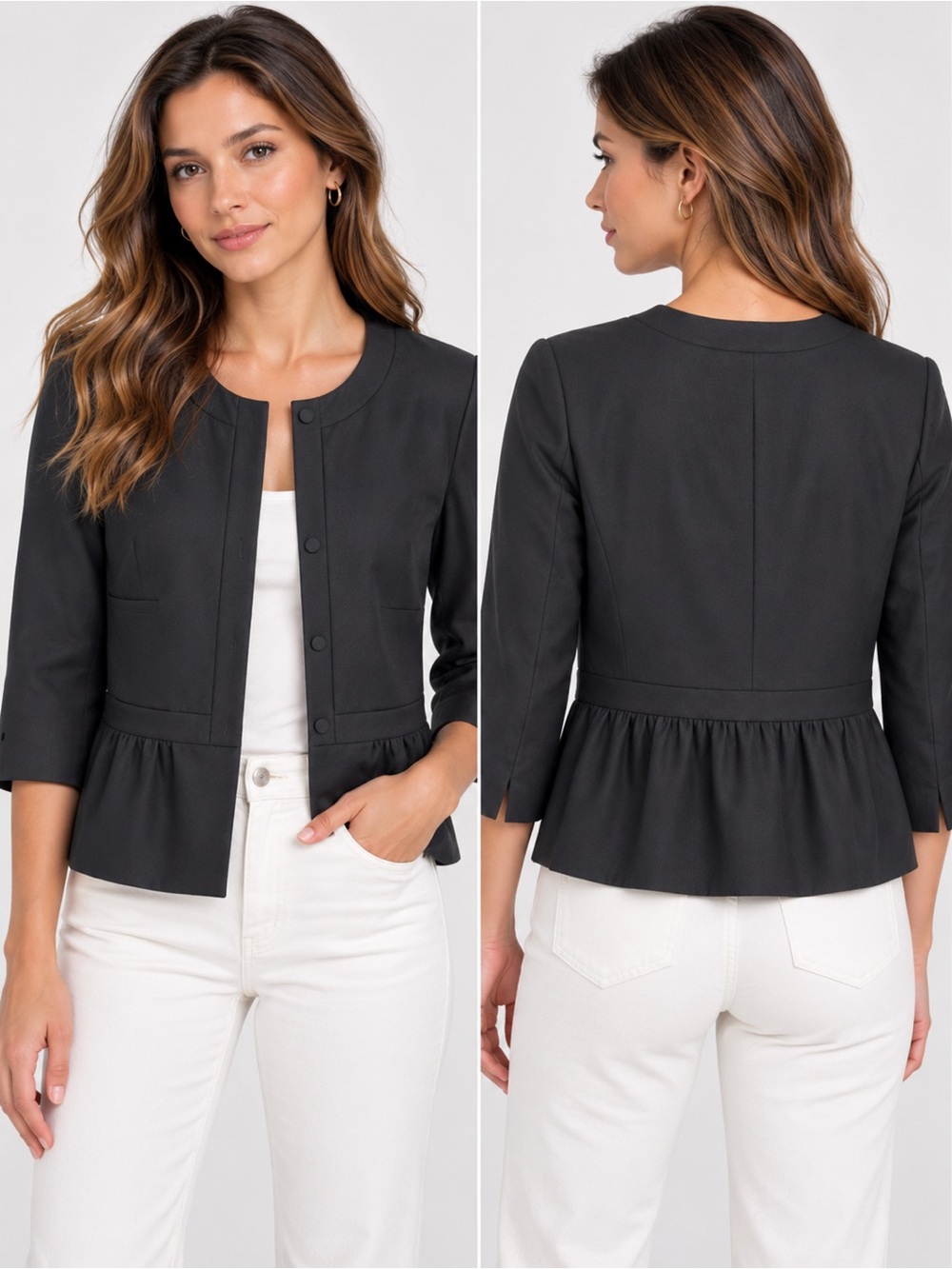 J. Crew Black Peplum Collarless Blazer